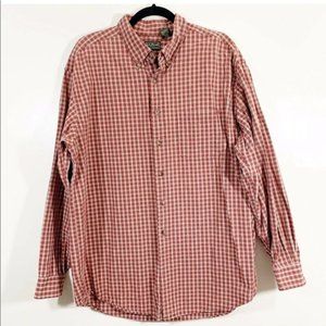 LL Bean L Red Plaid Long Sleeve Button Up